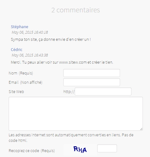 commentaire module blog - sitew